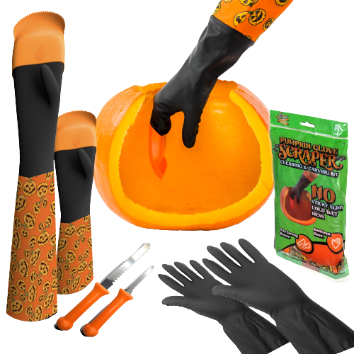 Adult + Kids Pumpkin Glove Scraper Combo Kit