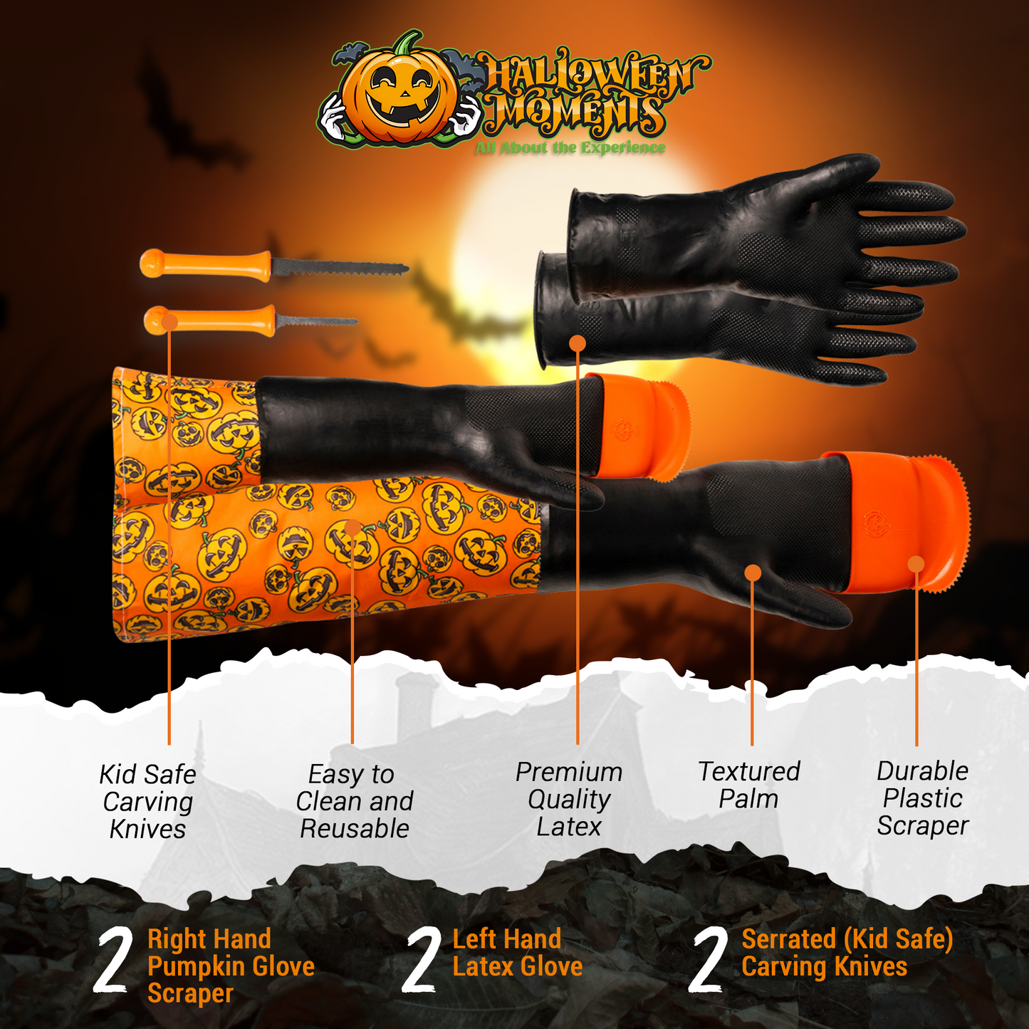 Family Pumpkin Glove Scraper Combo Kit - Adult + Kids