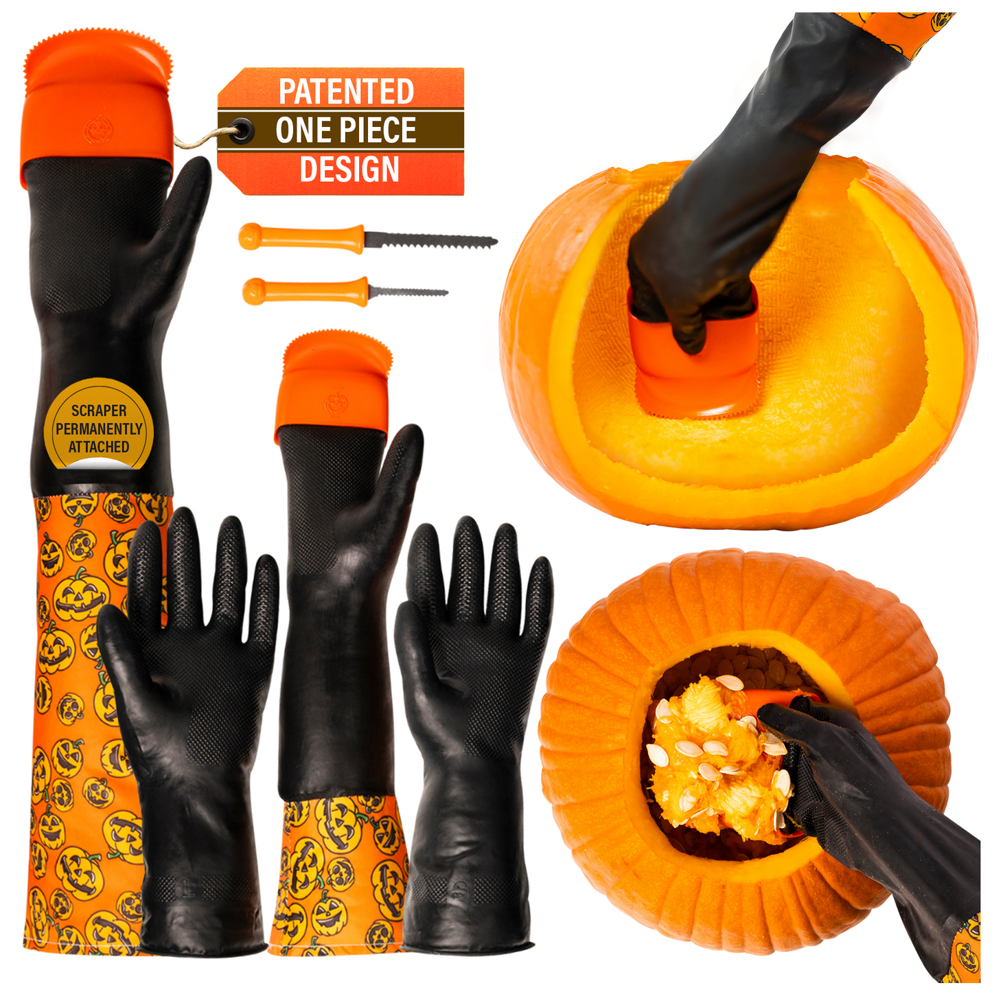 Family Pumpkin Glove Scraper Combo Kit - Adult + Kids